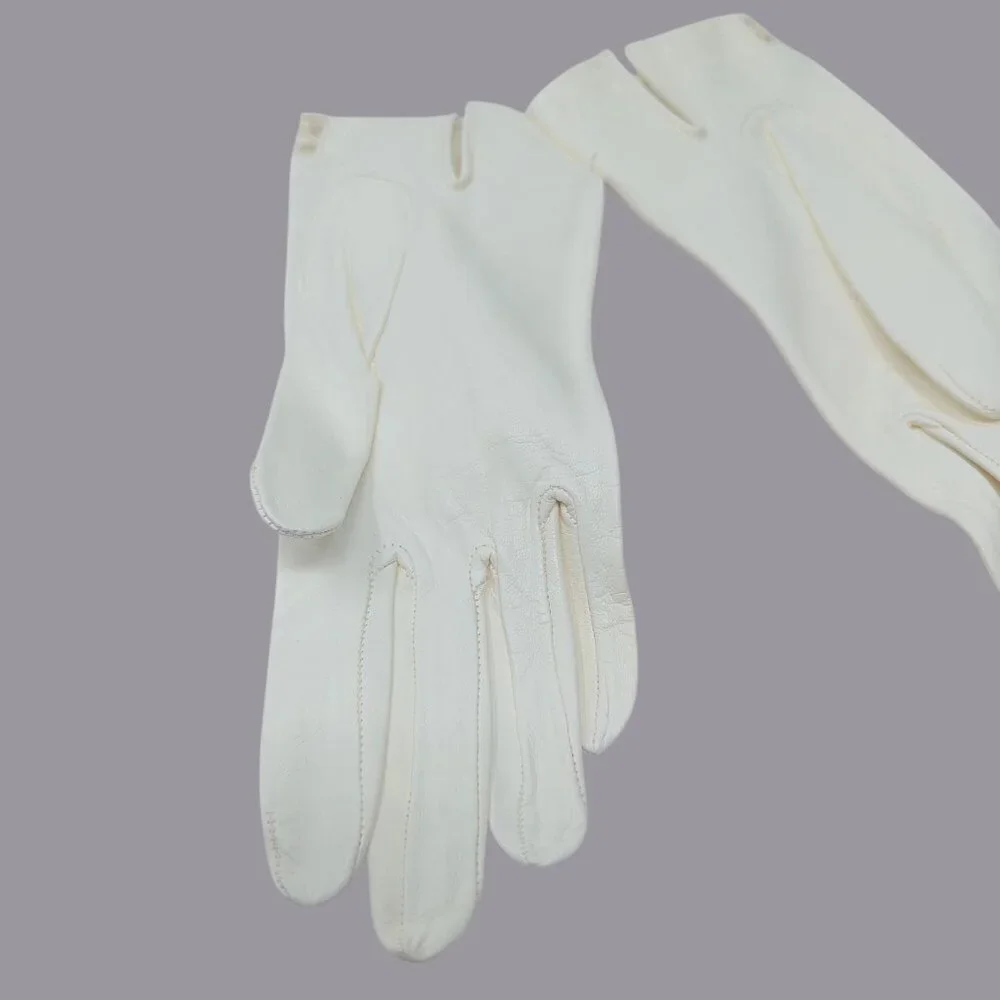 Vintage Antique Leather Gloves White Wrist Lace